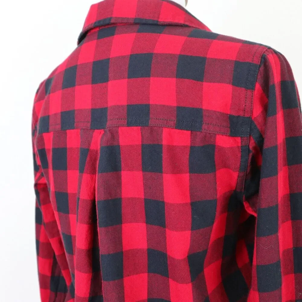 Madewell Size S Flannel Tie-Front Shirt Buffalo Check Red Black